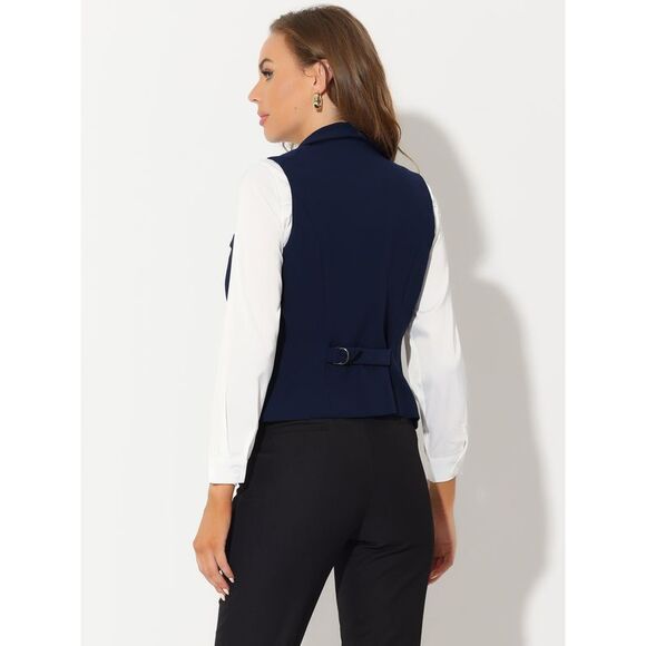 Waistcoat Lapel Collar Dressy Versatile Racerback Suit Vest Dark Blue - Picture 4 of 5